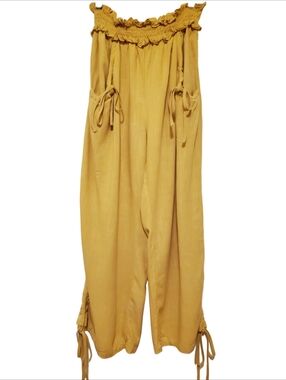 Cider Wide Leg Pants Side Ruching Sizr Large Yellow NWT